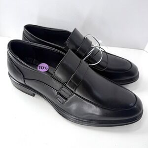 Perry Ellis Portfolio Mens 10.5 Wide Black Leather Loafer Dress Shoes Ultrafoam